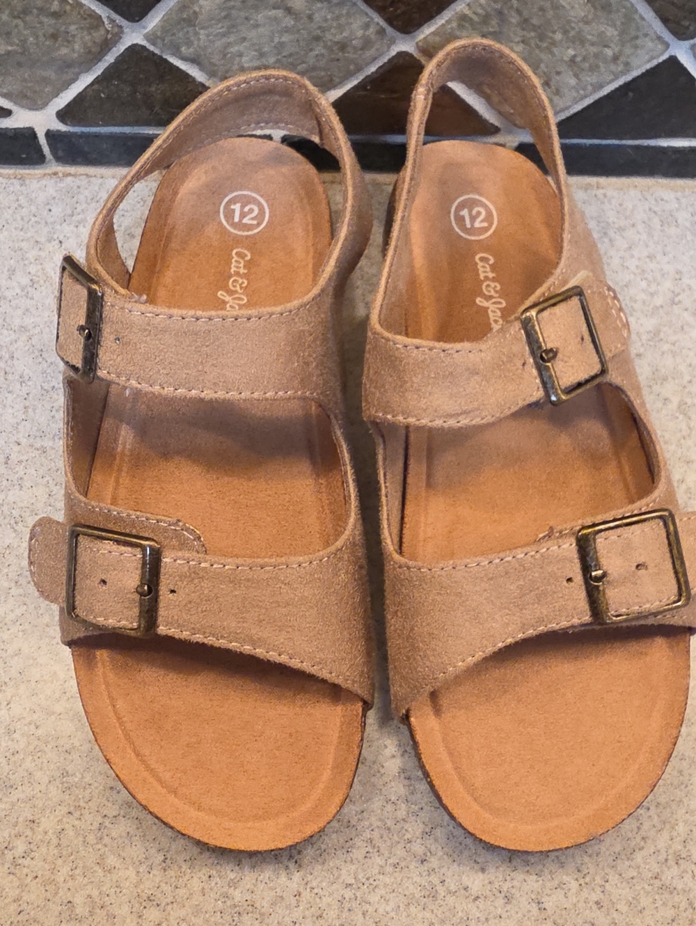 Cat & Jack Tan Suede Double-Buckle Slingback Sandals